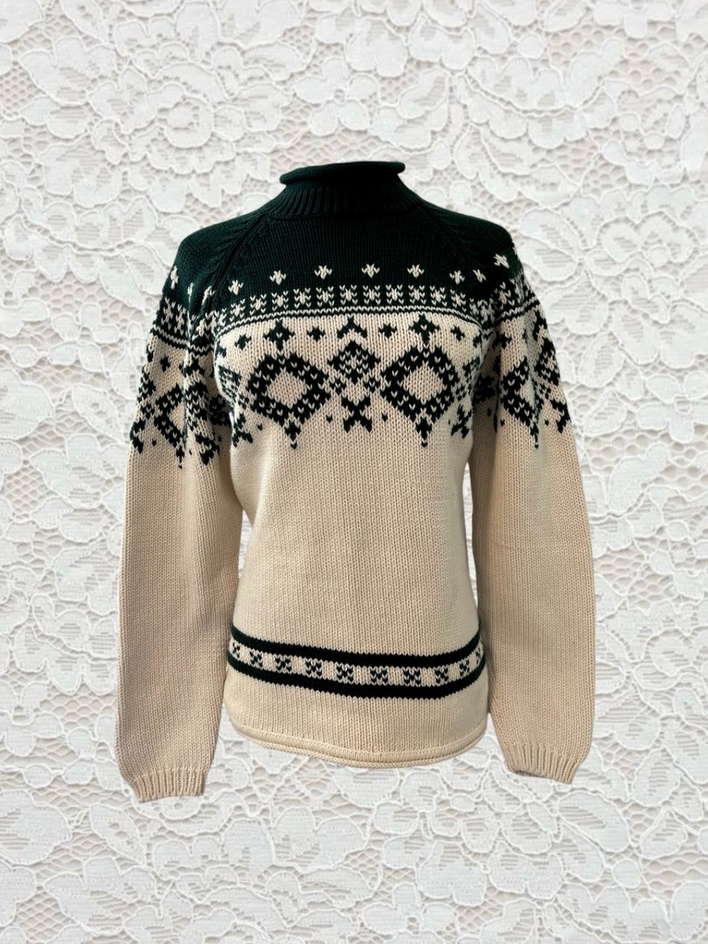 vintage 90s green and cream knit sweater